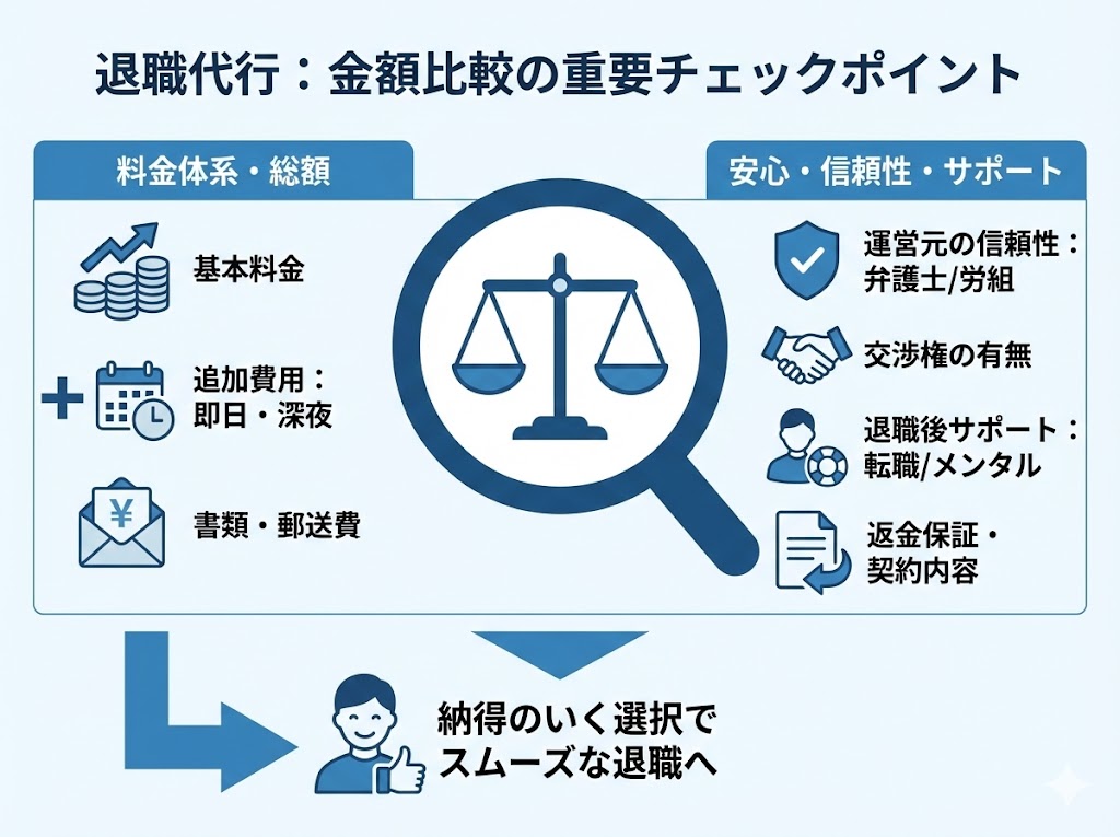 退職代行サービスの金額を比べる際のポイント